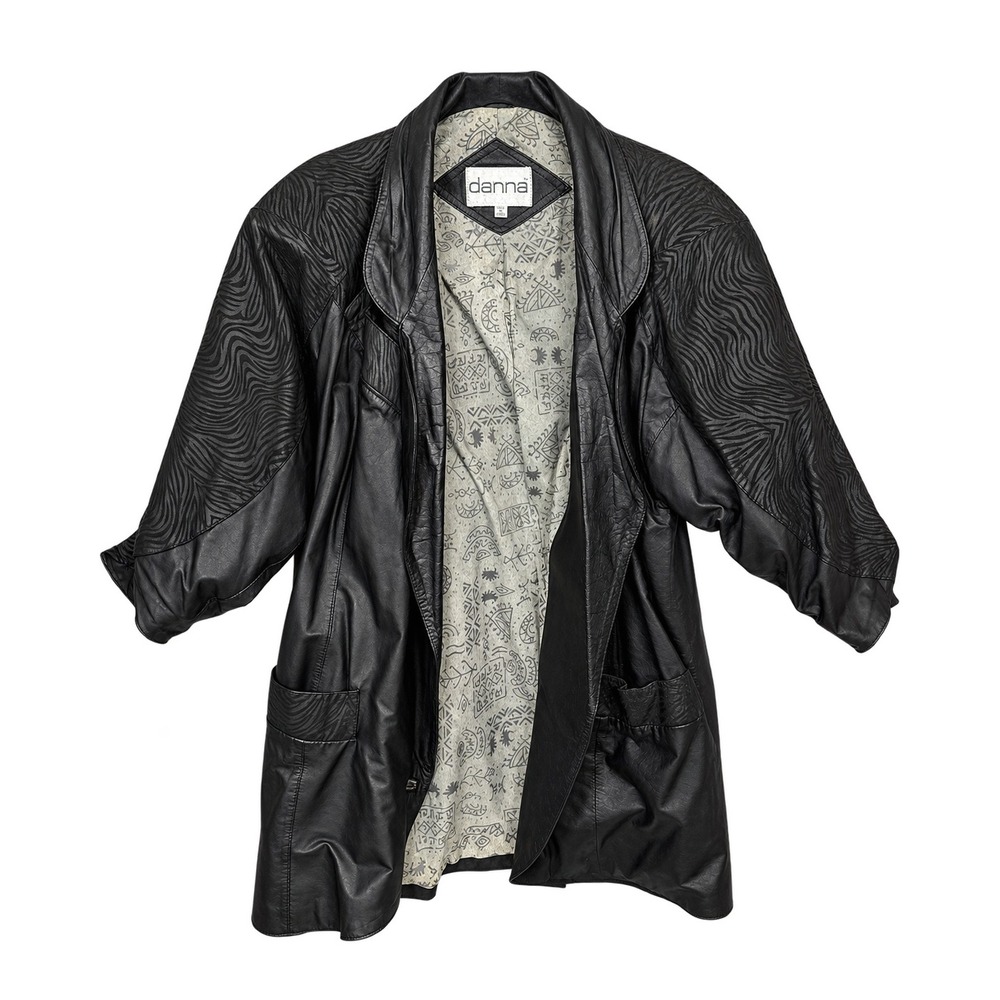 Vintage Danna Genuine Leather Black Zebra Embossed Coat Jacket Size S